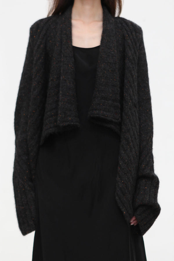 OUDE WAAG Fall/Winter 2025 Chunky Ribbed Knit Cardigan OW-OW-25AW-KT10A2GY890-SH Dark Grey